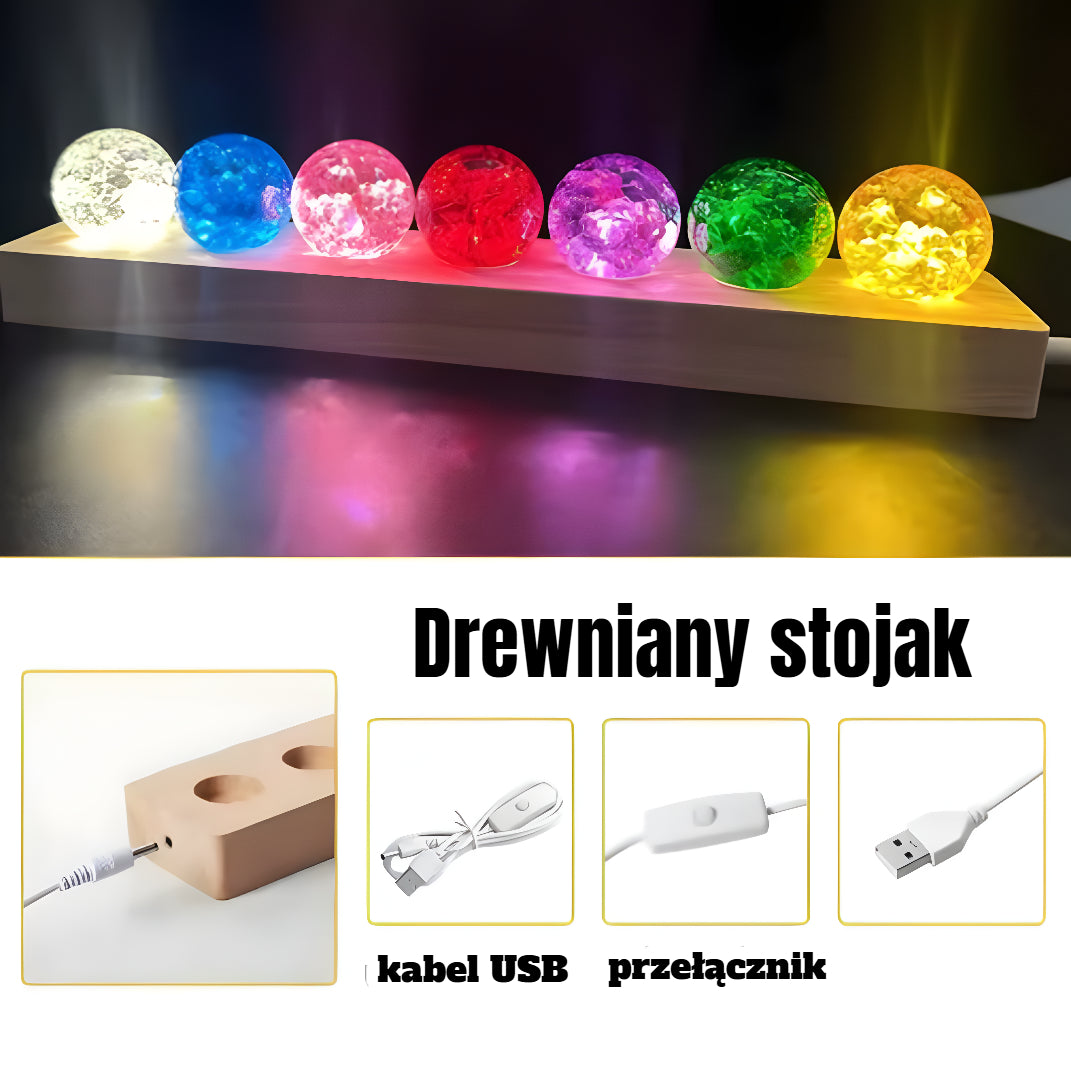 Gwiezdne Kule – Lampa LED z 7 Kryształowymi Kulami Szczęścia